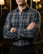 Camisa Hombre Casual Cuadros Marino, Marrón Oscuro