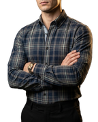 Camisa Hombre Casual Cuadros Marino, Marrón Oscuro