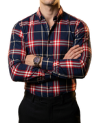Camisa Hombre Casual Cuadros Marino Lineas Rojas, Blancas
