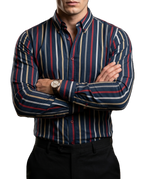 Camisa Hombre Casual Marino Rayas Gris, Rojos, Amarillas