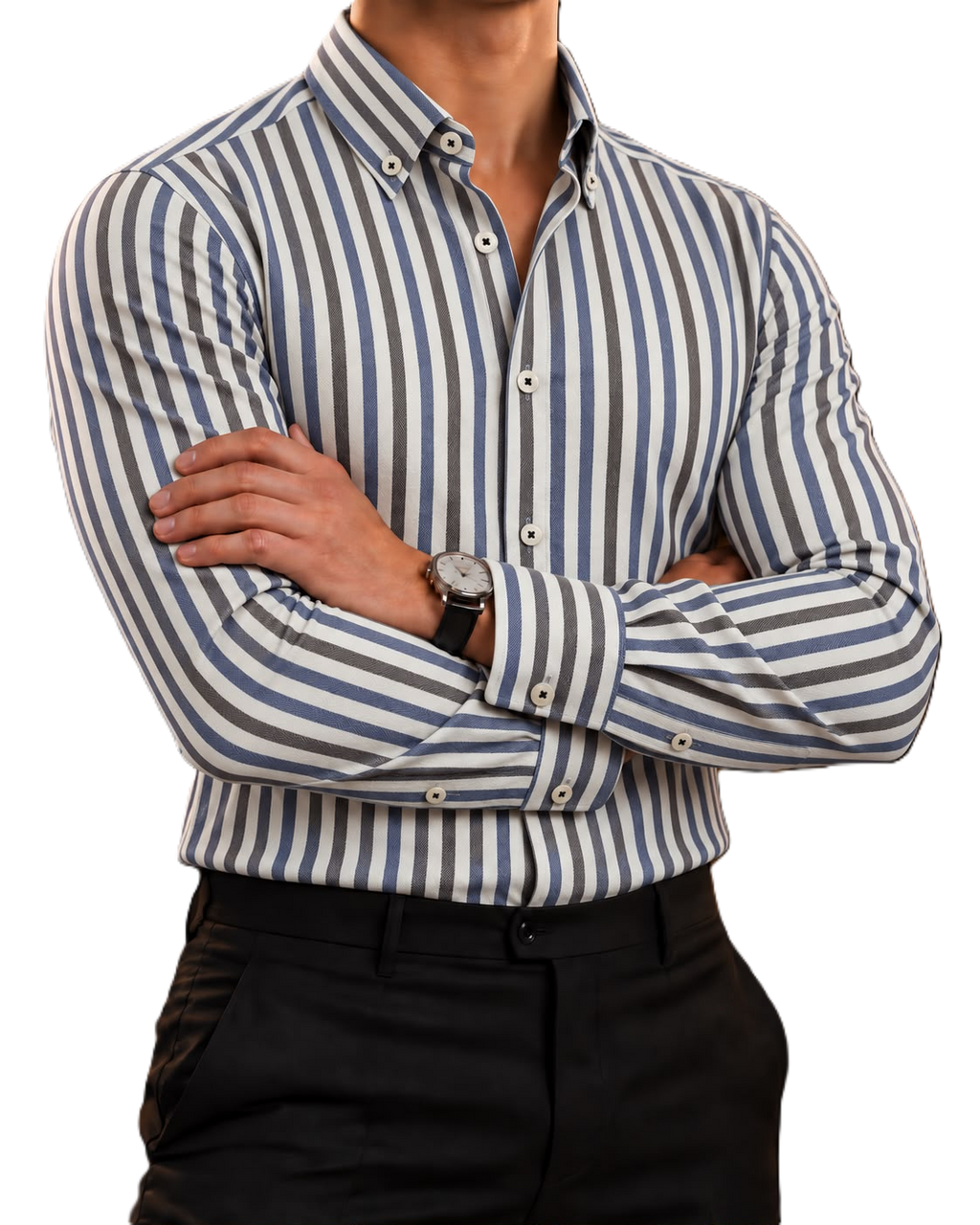 Camisa Hombre Casual Rayas Gris, Blancas, Azul