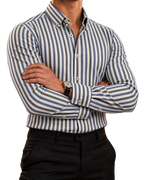 Camisa Hombre Casual Rayas Gris, Blancas, Azul