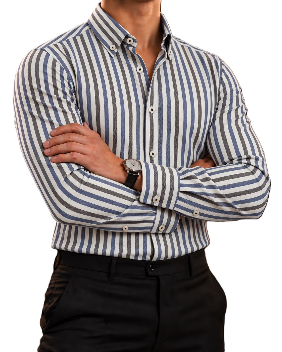 Camisa Hombre Casual Rayas Gris, Blancas, Azul