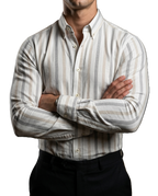 Camisa Hombre Casual Blanca Rayas Gris, Beige