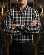 Camisa Hombre Casual Cuadros Negros Lineas Blancas