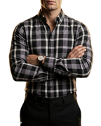 Camisa Hombre Casual Cuadros Negros Lineas Blancas