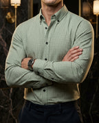 Camisa Hombre Casual Mini Cuadros Blancos, Verdes