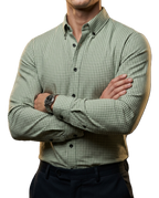 Camisa Hombre Casual Mini Cuadros Blancos, Verdes