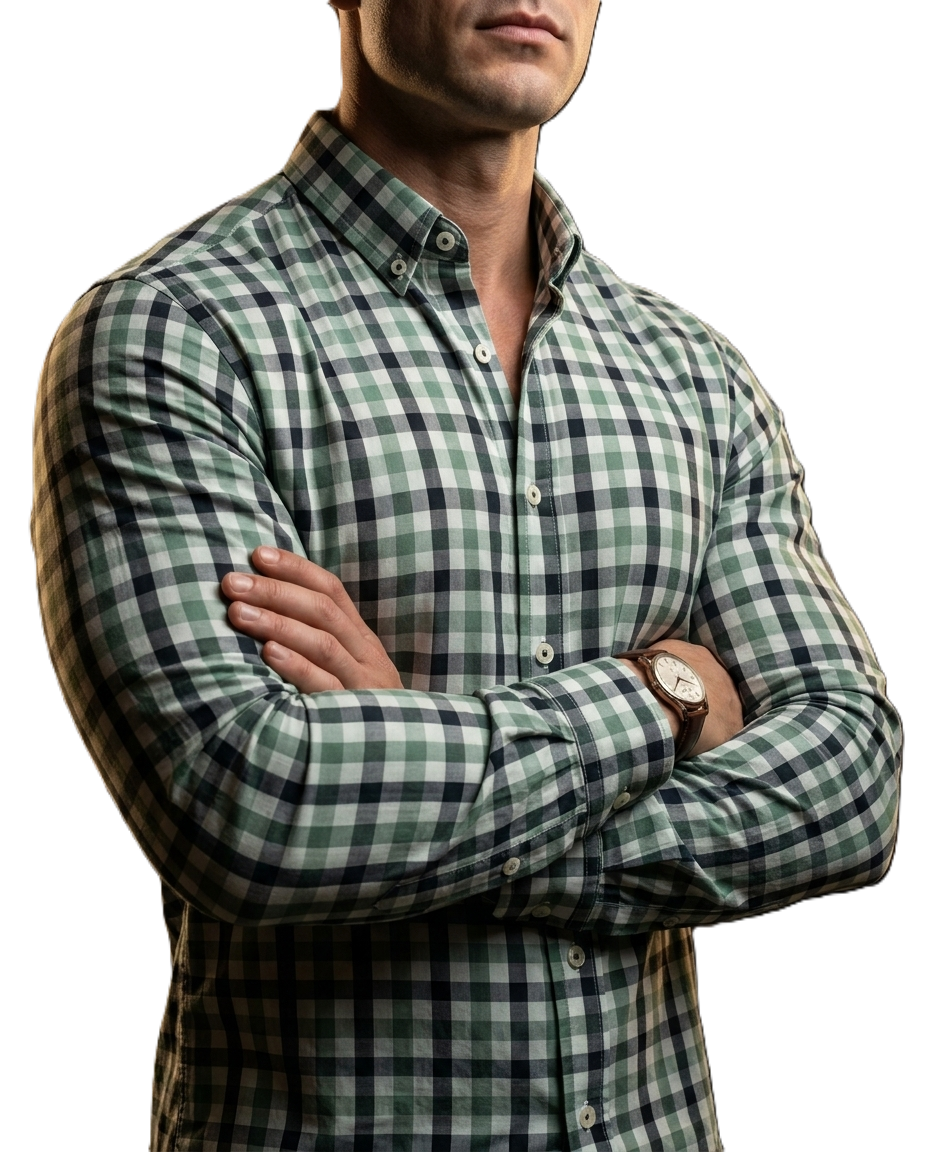 Camisa Hombre Casual Cuadros Blancos, Verdes, Negros