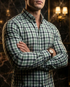 Camisa Hombre Casual Cuadros Blancos, Verdes, Negros