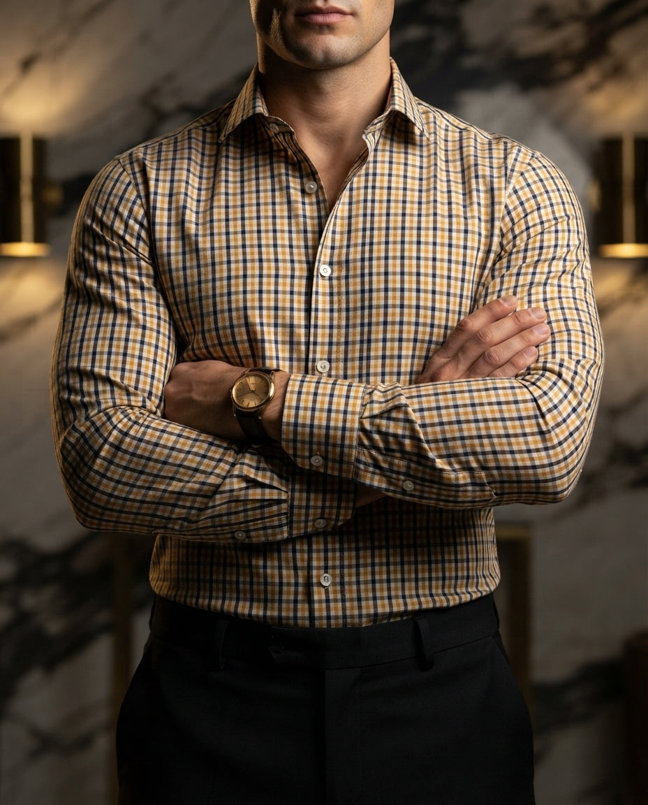 Camisa Hombre Cuadros Amarillo — Marigold Field