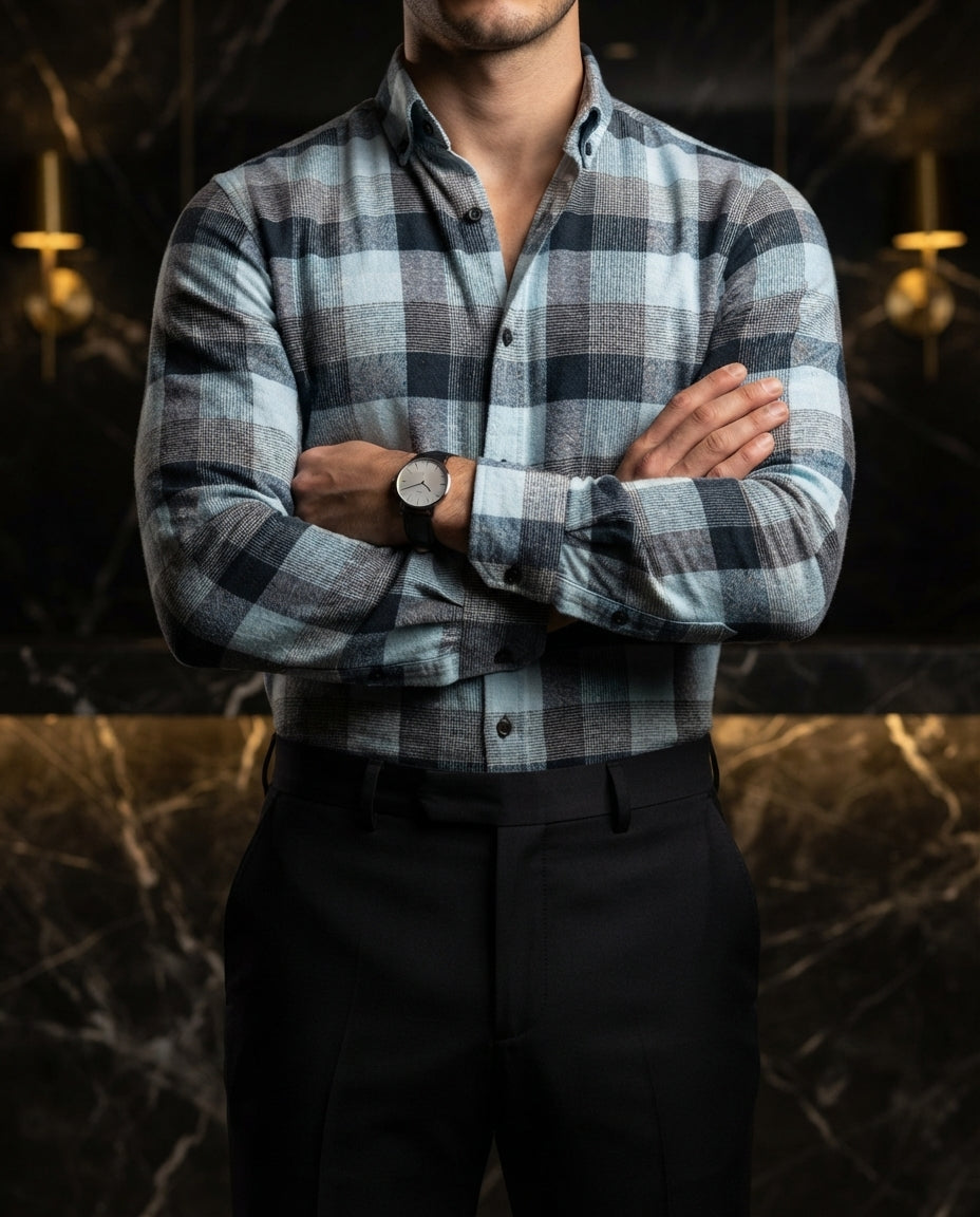 Camisa Hombre Cuadros Azul Claro — Baltic Frost