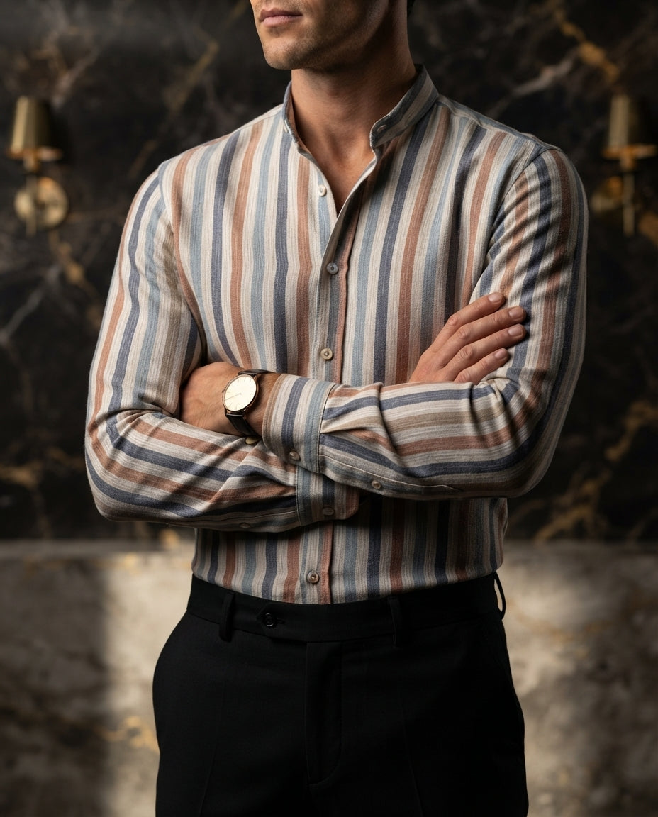 Camisa Hombre Rayas Multicolor — Comet Grey