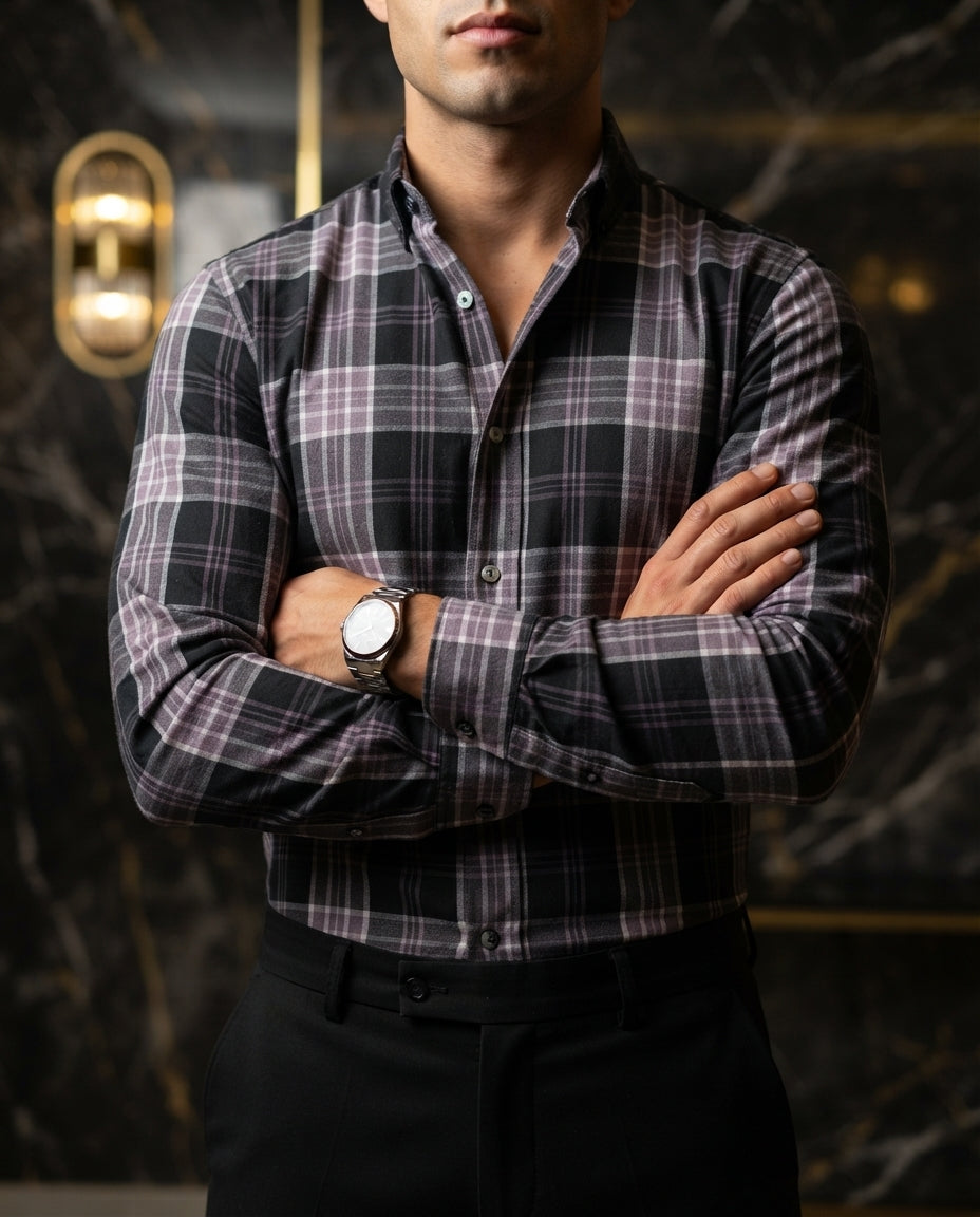 Camisa Hombre Cuadros Multicolor — Ivory Mist