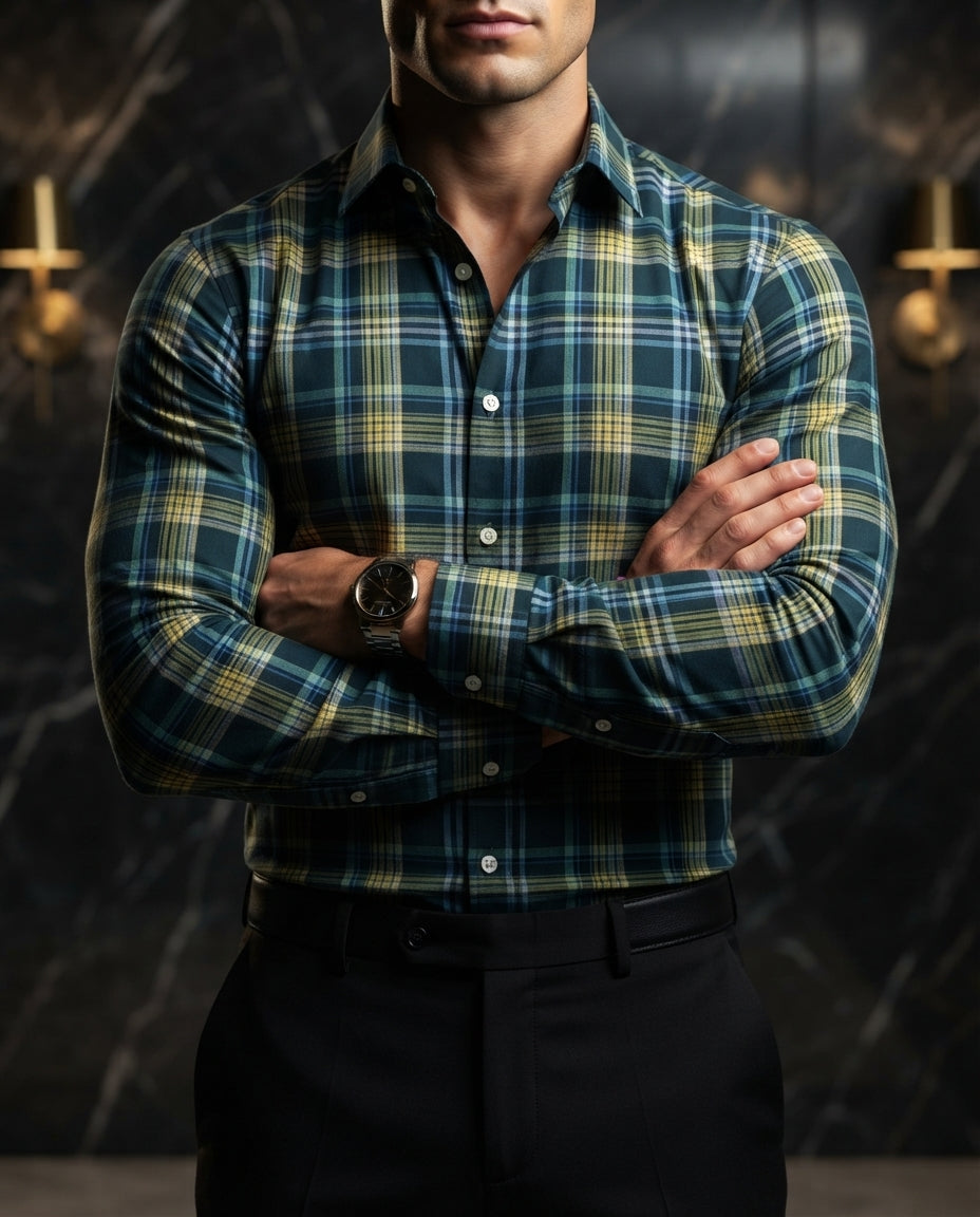 Camisa Hombre Cuadros Multicolor — Maize Dusk