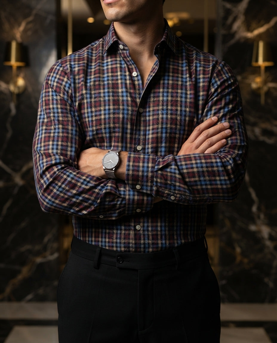 Camisa Hombre Cuadros Multicolor — Marble Vein