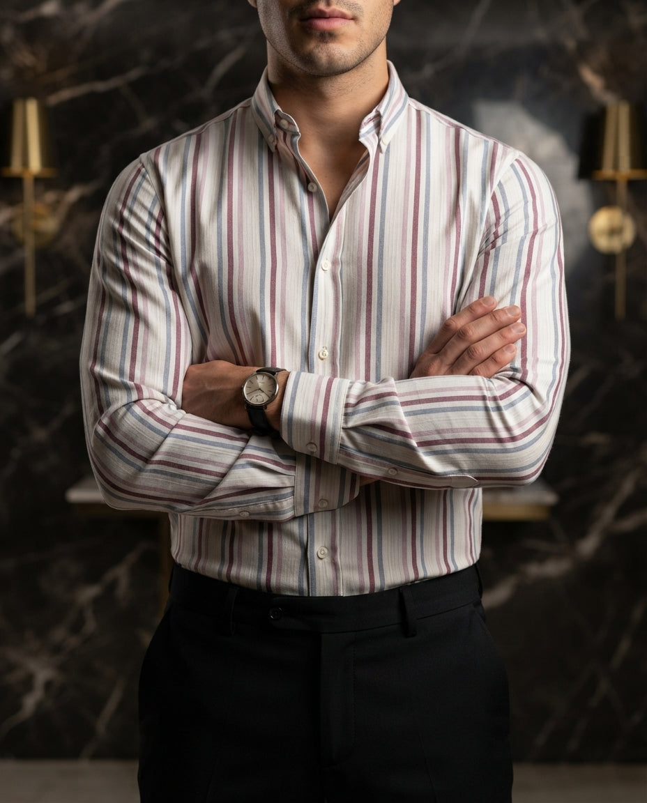 Camisa Hombre Rayas Multicolor — Pearl Mist