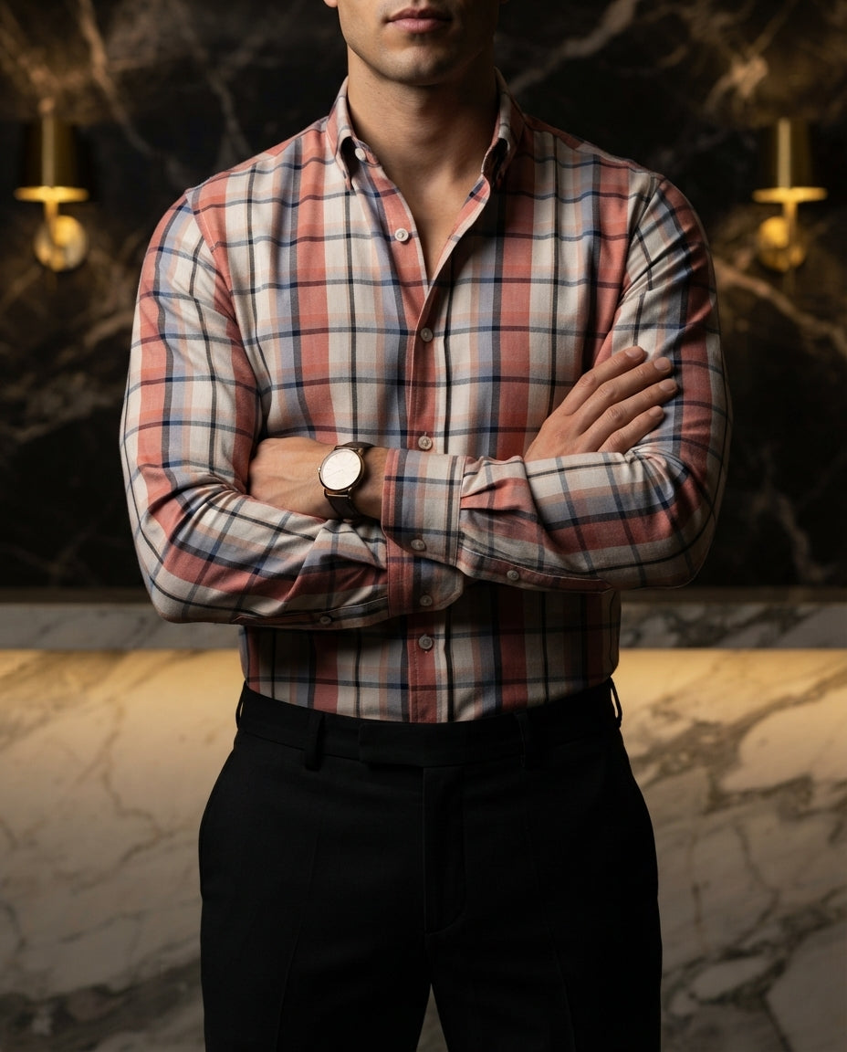 Camisa Hombre Cuadros Multicolor — Terracotta Dusk