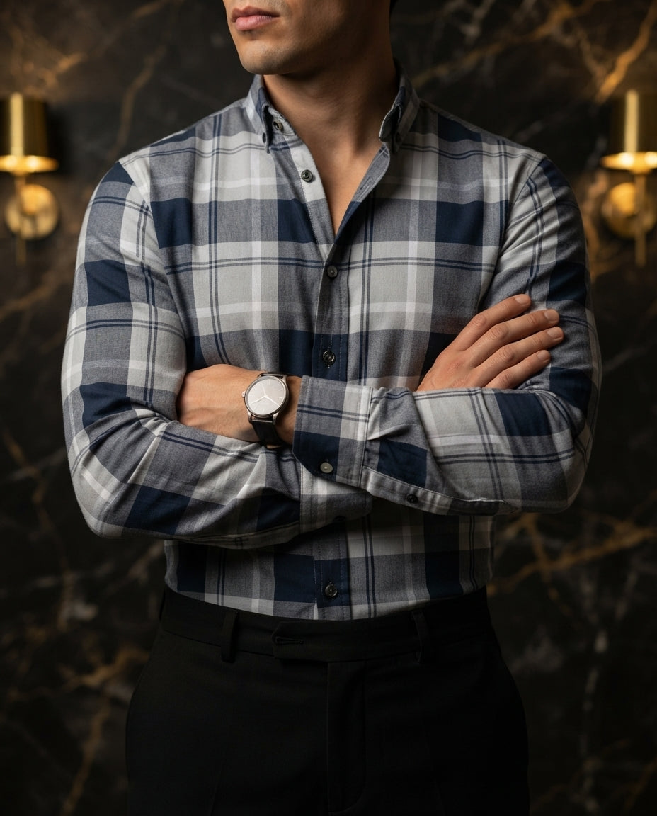Camisa Hombre Cuadros Multicolor — Truffle Dusk