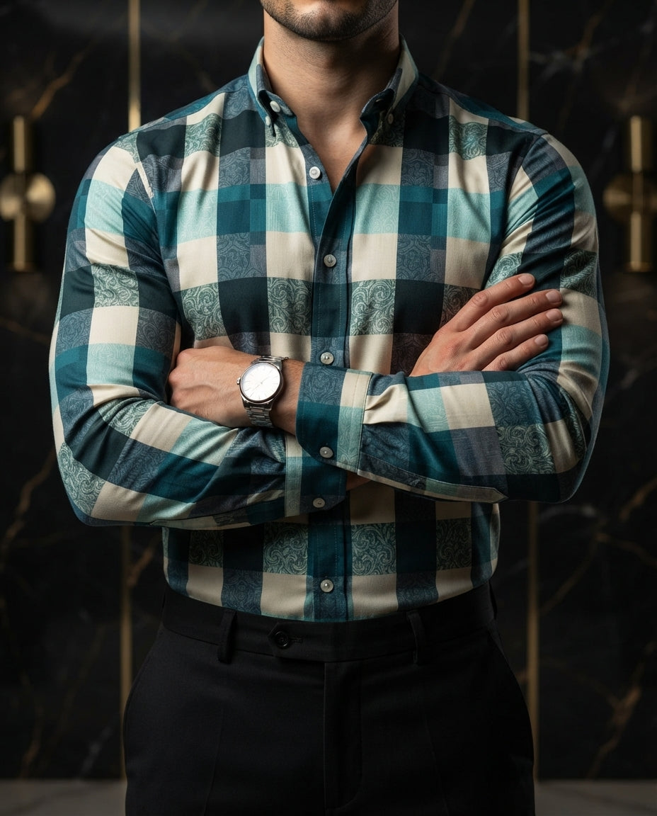Camisa Hombre Cuadros Multicolor — White Ember
