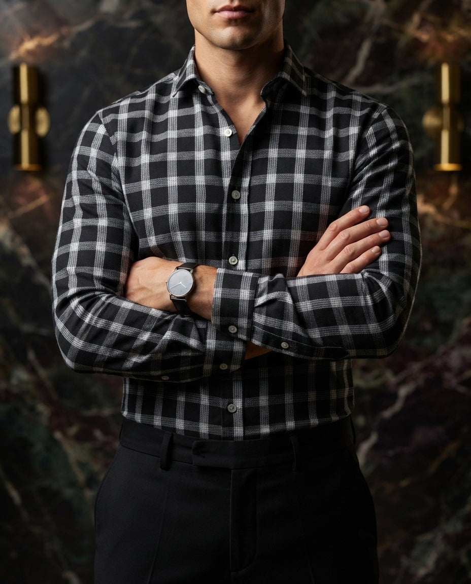 Camisa Hombre Cuadros Negro — Blackout Ridge