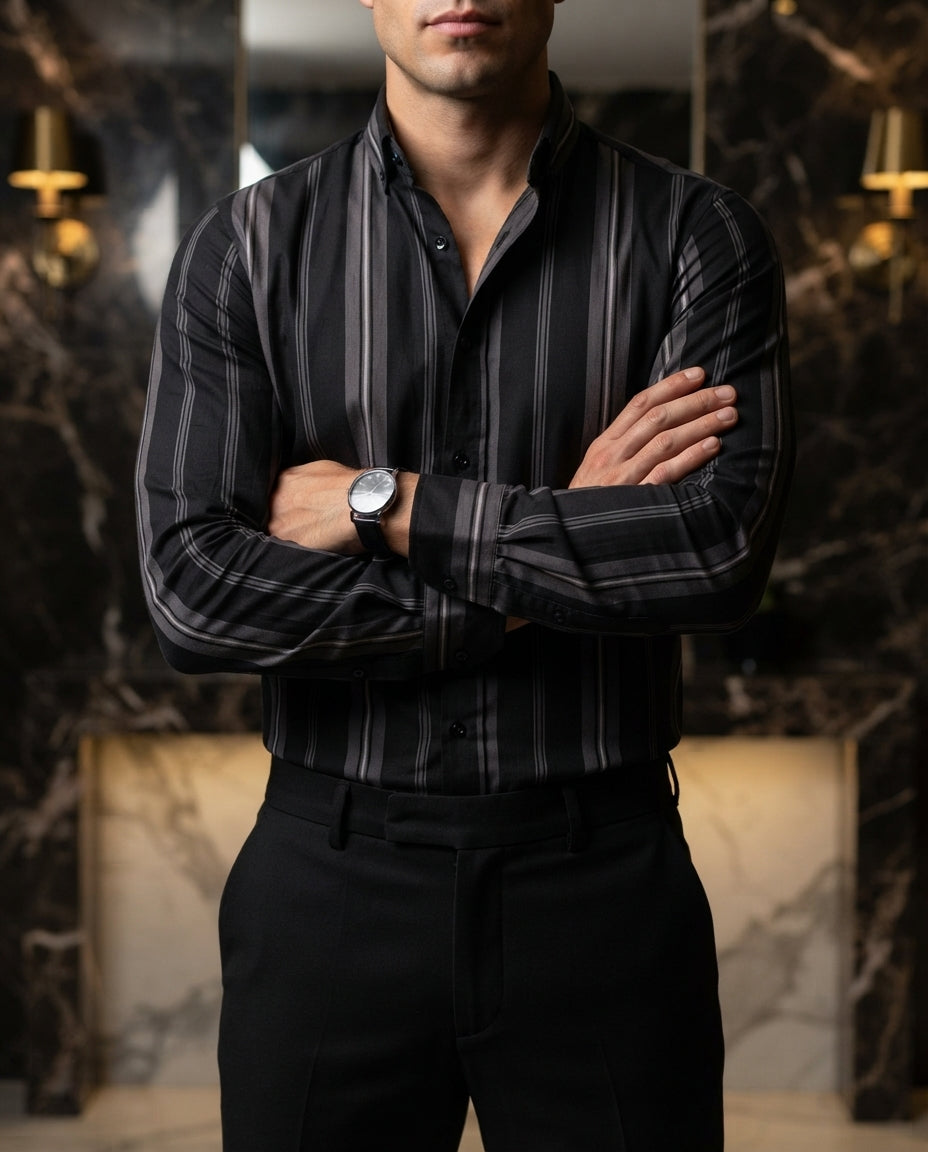 Camisa Hombre Rayas Negro — Eclipse Noir