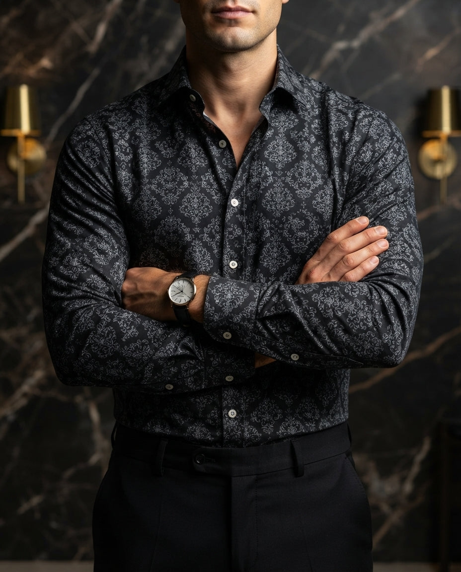 Camisa Hombre Casual Figuras Negro — Iron Mist