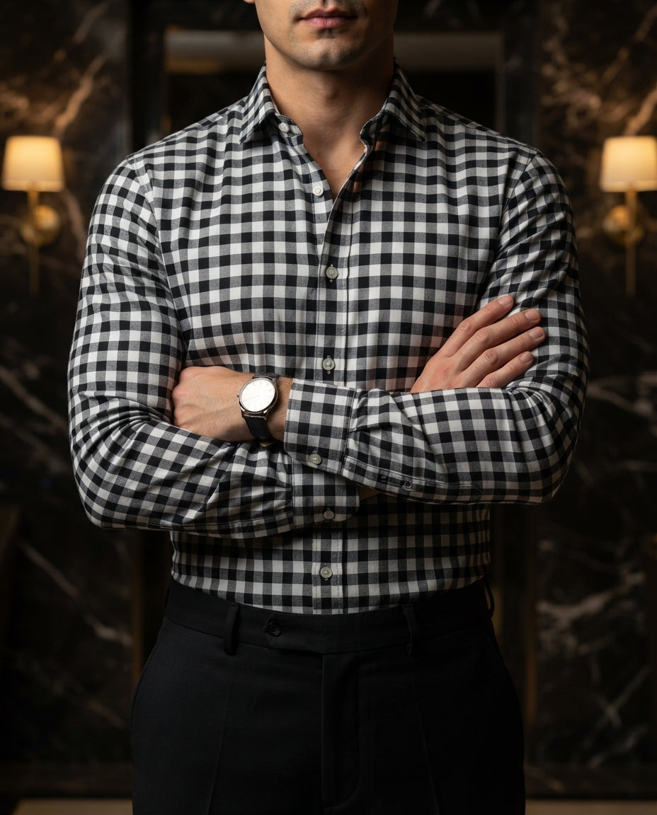 Camisa Hombre Cuadros Negro — Onyx Wave