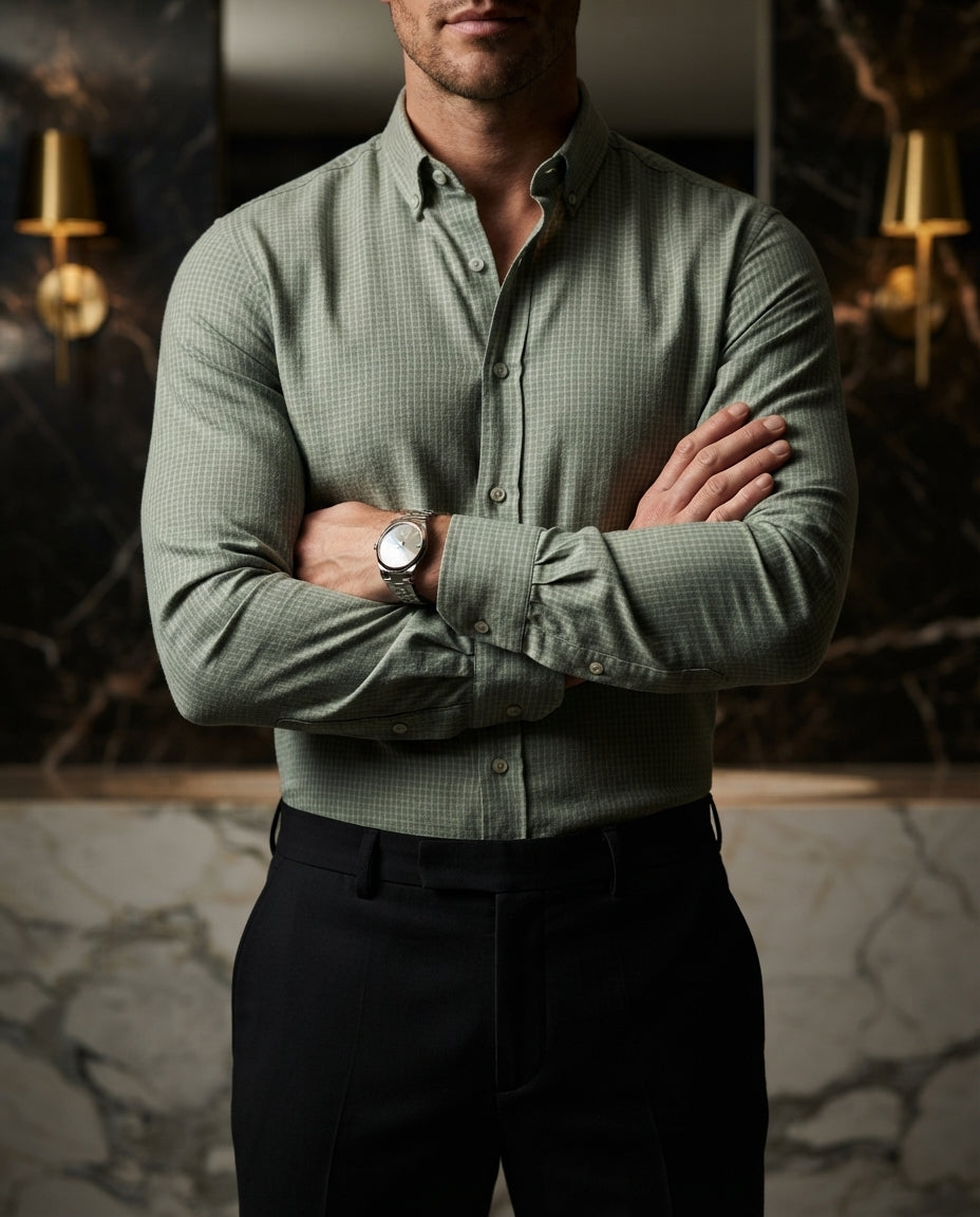 Camisa Hombre Cuadros Verde — Alpine Moss