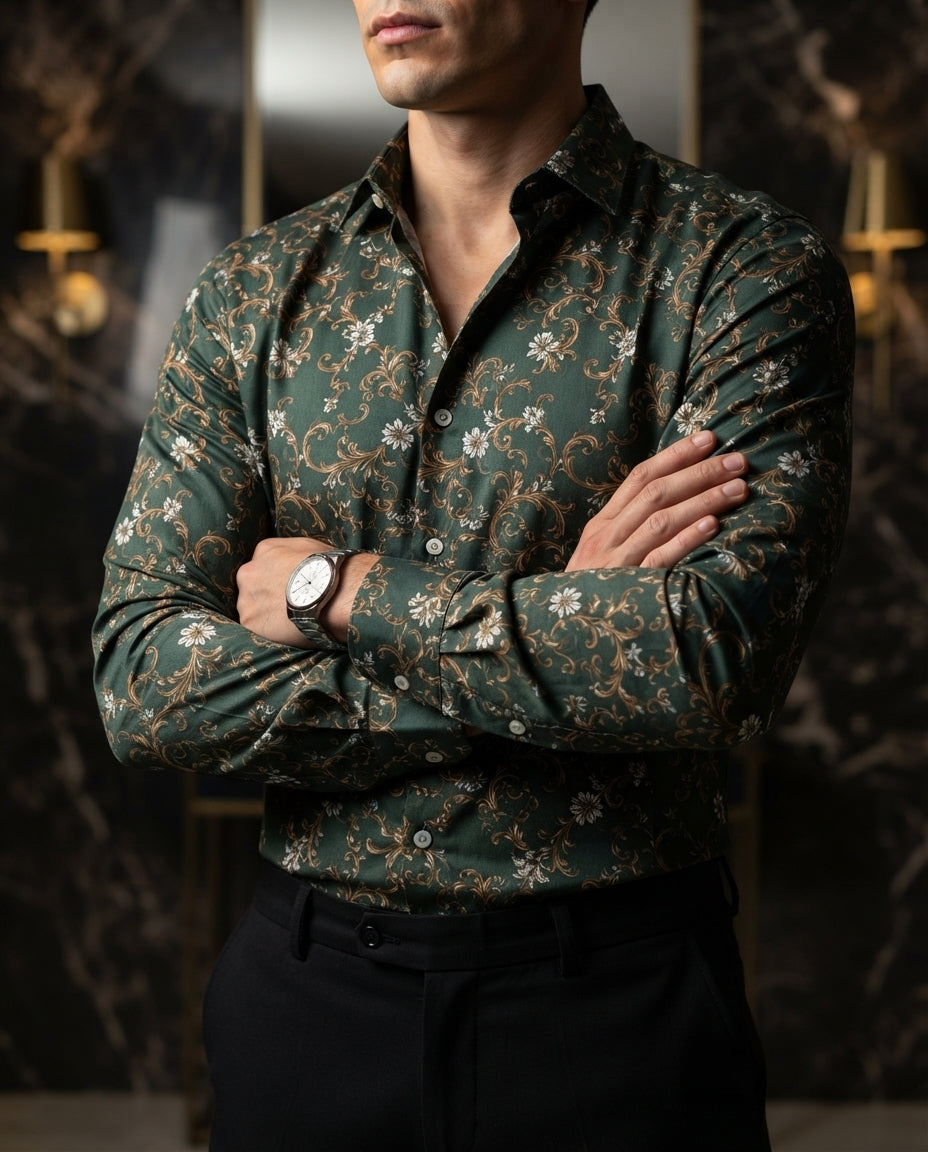 Camisa Hombre Estampado Verde — Jade Empire