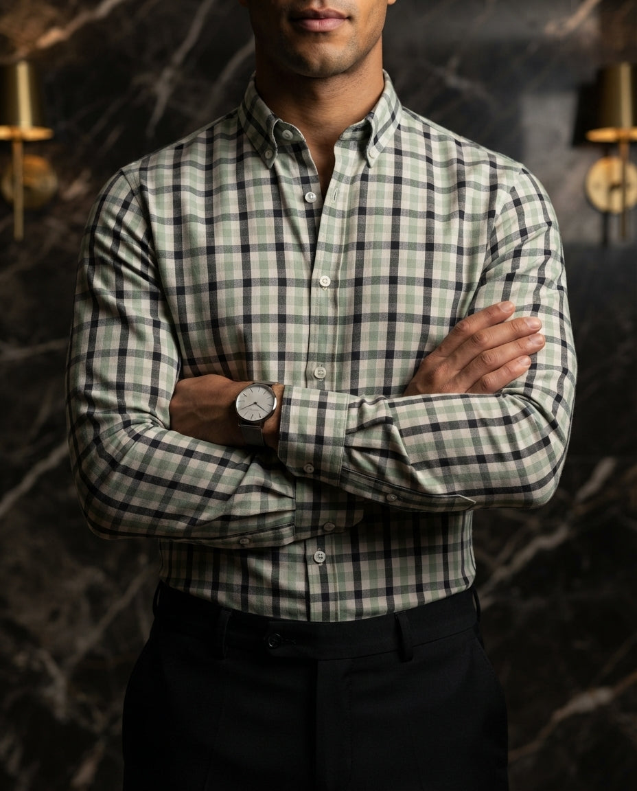 Camisa Hombre Cuadros Verde — Moss Stone