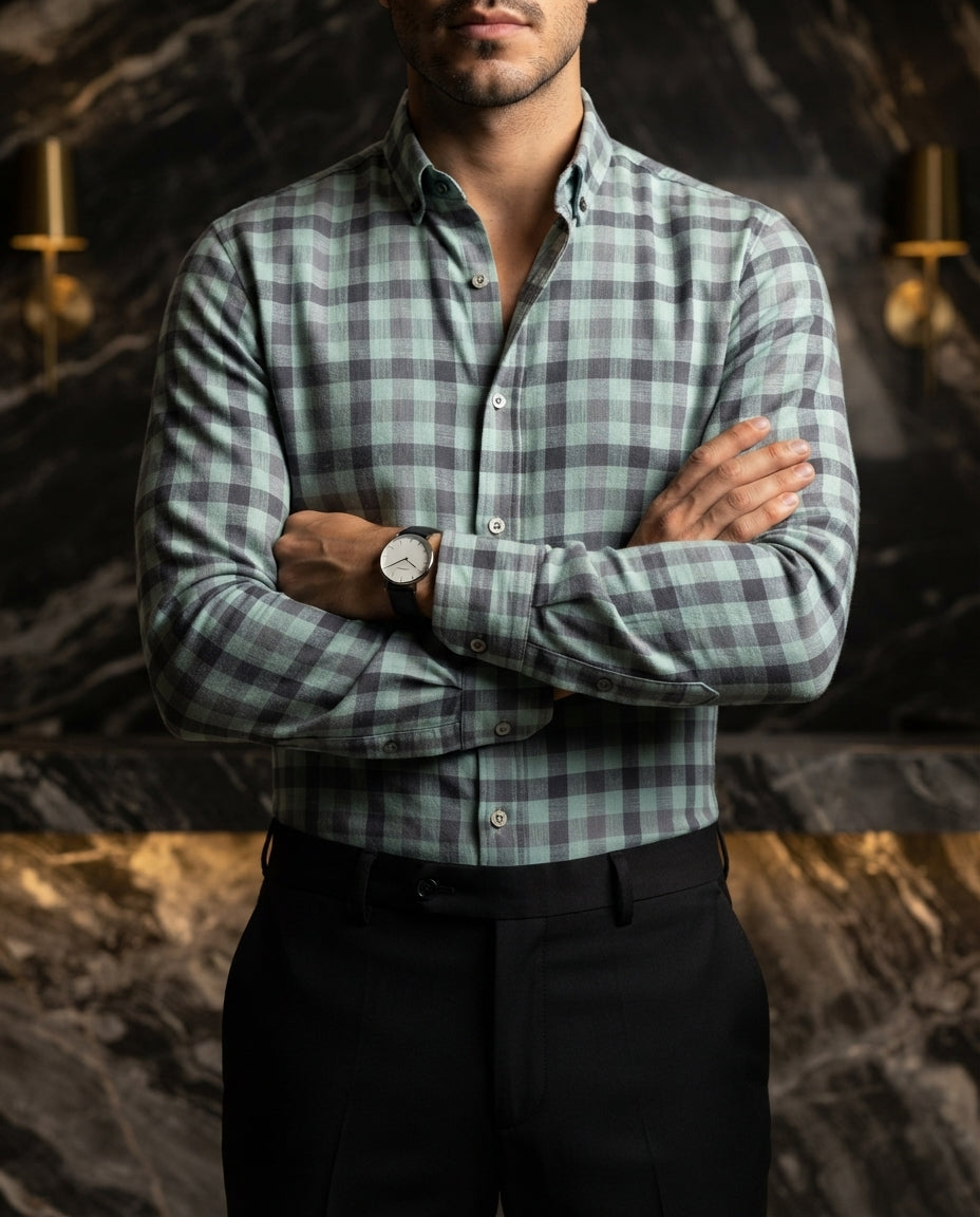 Camisa Hombre Cuadros Verde — Pine Shadow