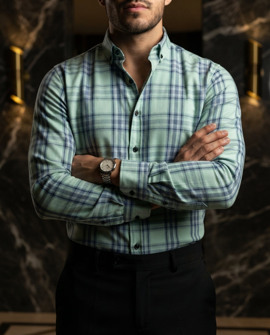 Camisa Hombre Cuadros Verde — Verdigris Wave