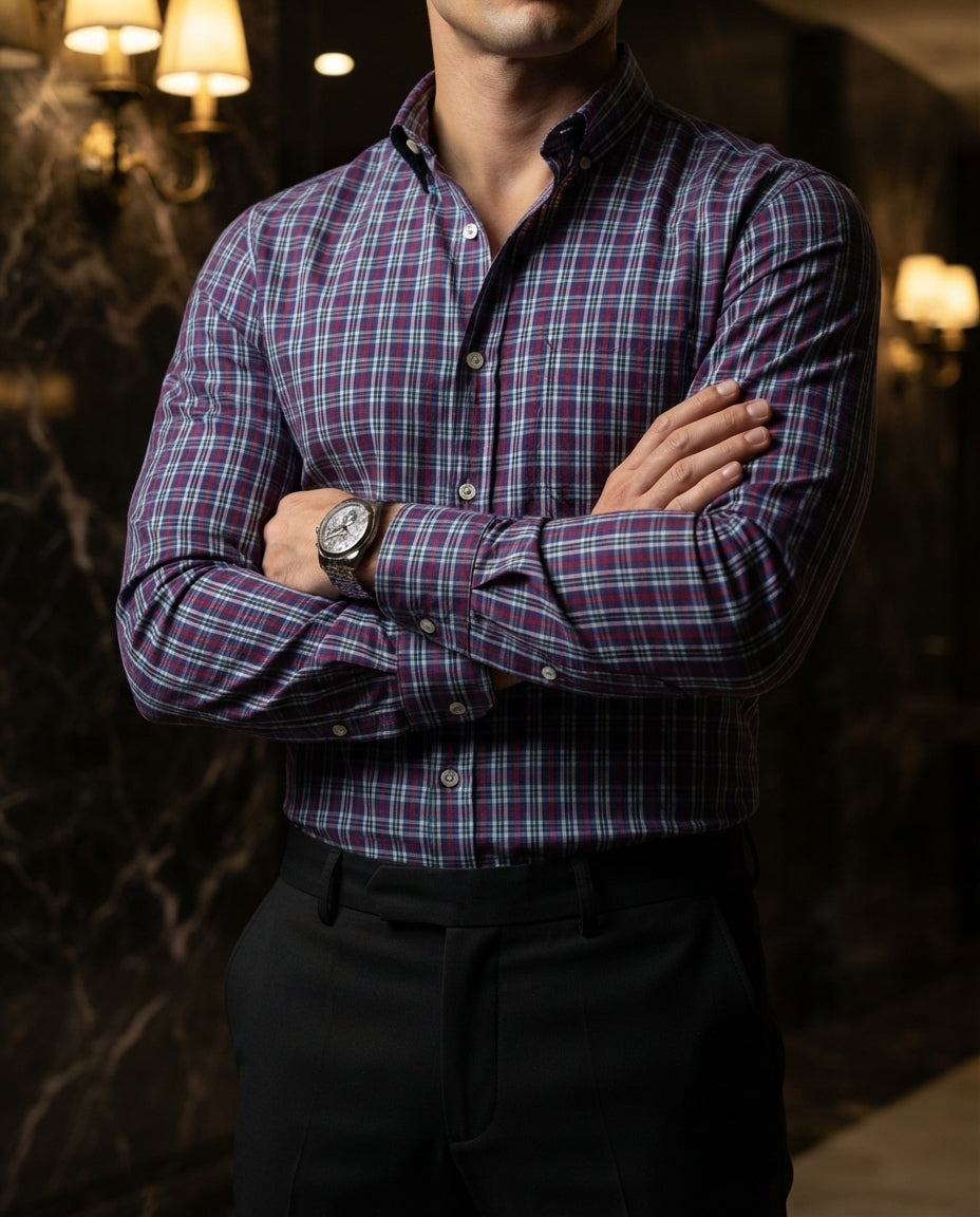 Camisa Hombre Cuadros Vino — Burgundy Nights