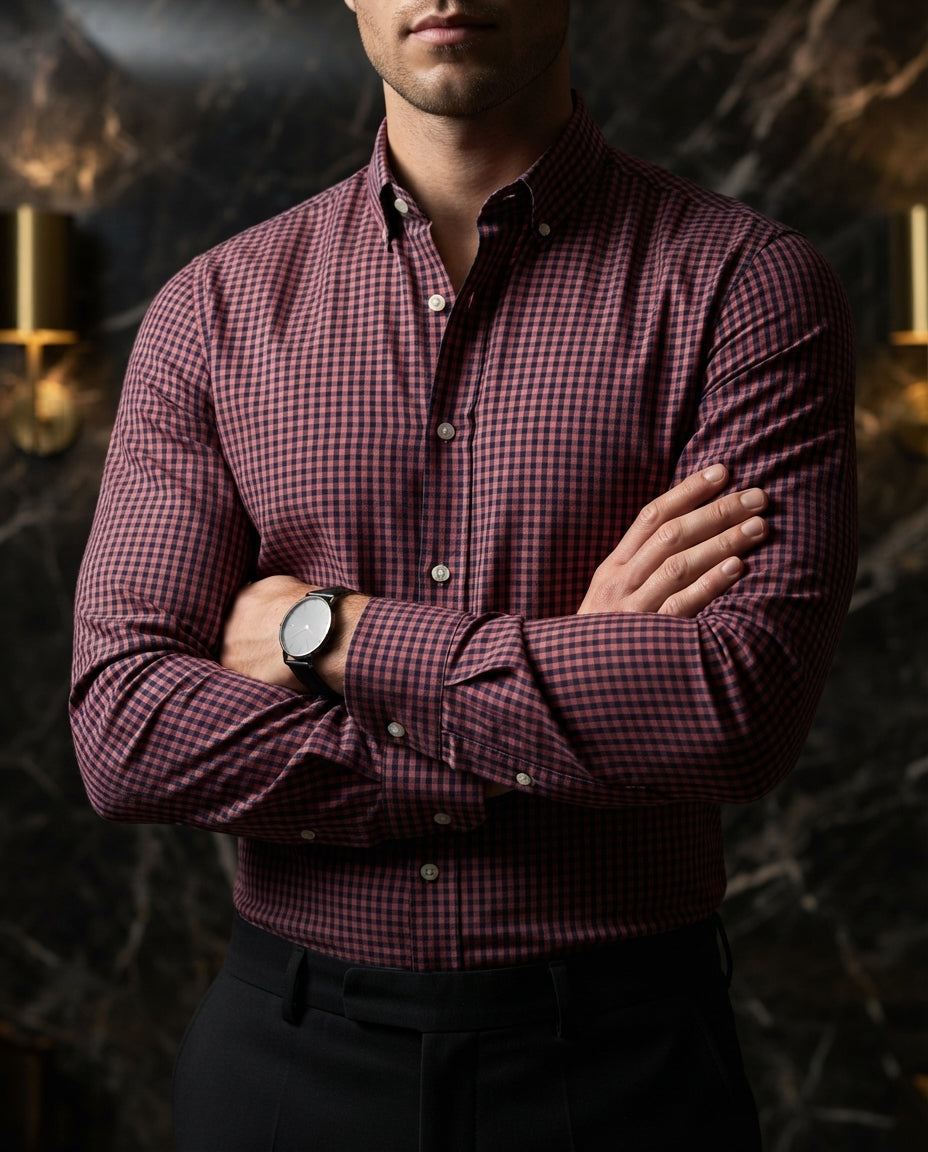 Camisa Hombre Cuadros Vino — Mauve Dusk