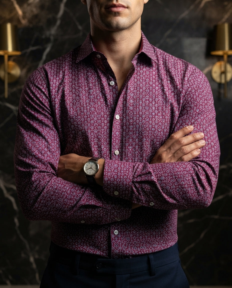 Camisa Hombre Casual Figuras Vino — Mulberry Wine