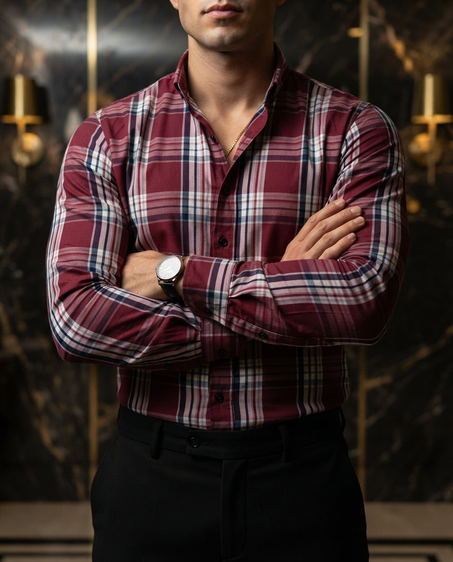 Camisa Hombre Cuadros Vino — Wine Barrel