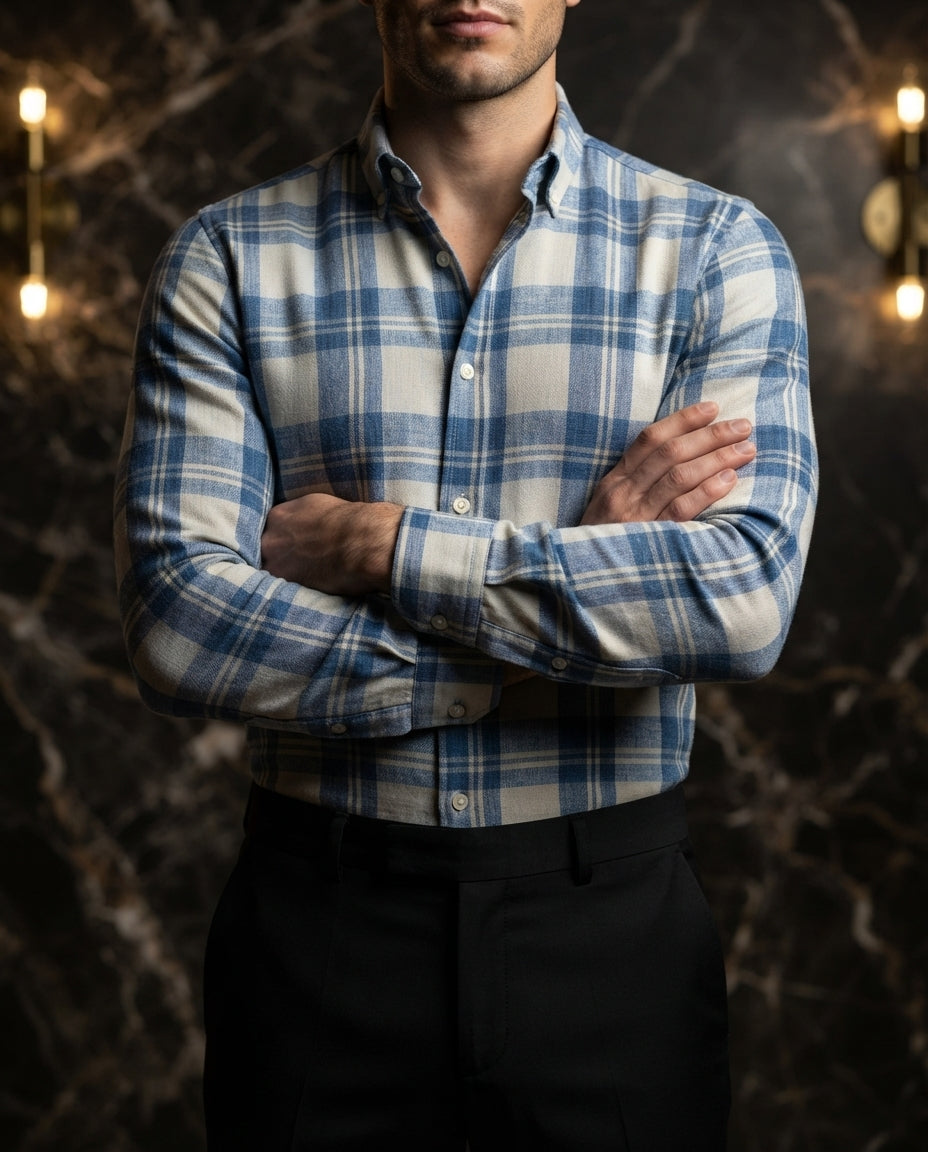 Camisa Hombre Cuadros Azul — Blue Mirage