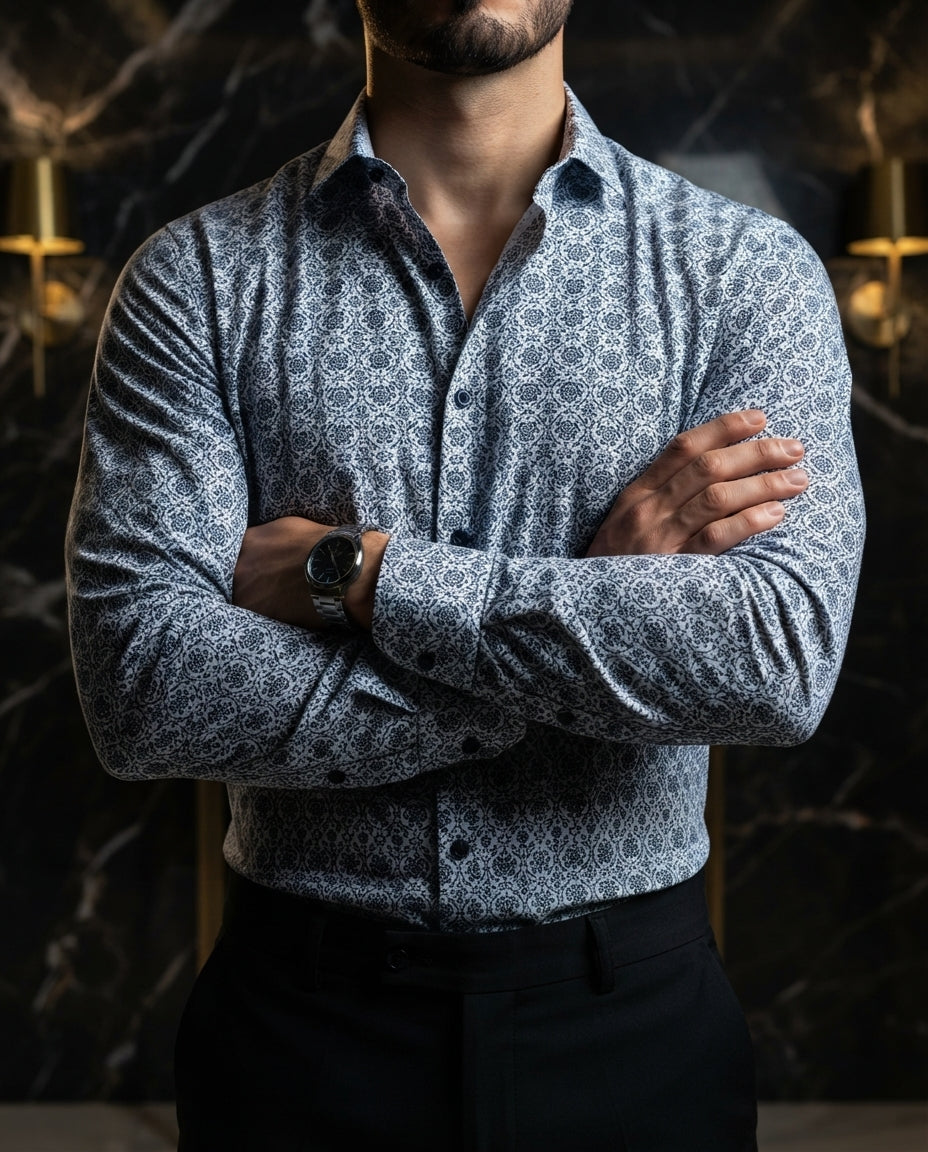 Camisa Hombre Casual Figuras Azul — Coal Ridge