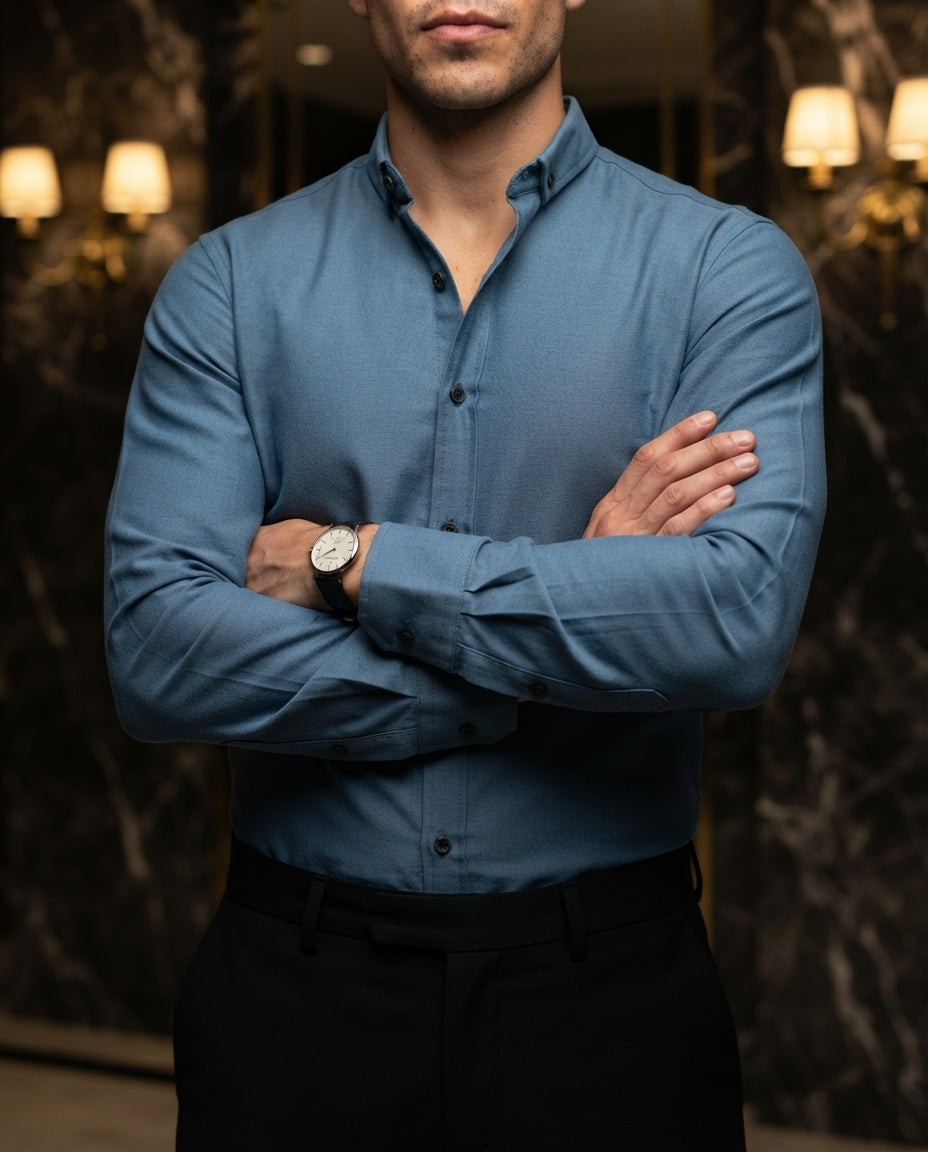 Camisa Hombre Azul — Cobalt Harbor