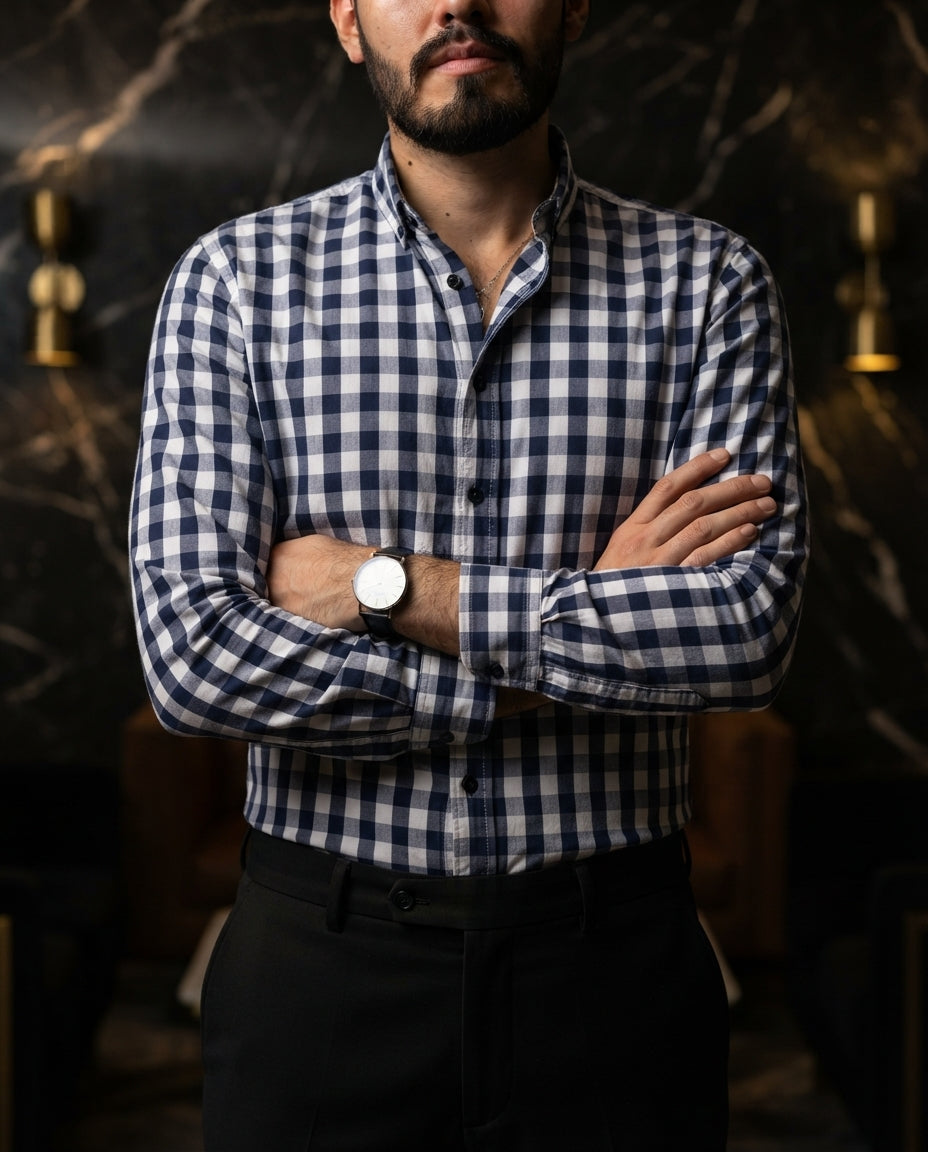 Camisa Hombre Cuadros Azul — Deep Current