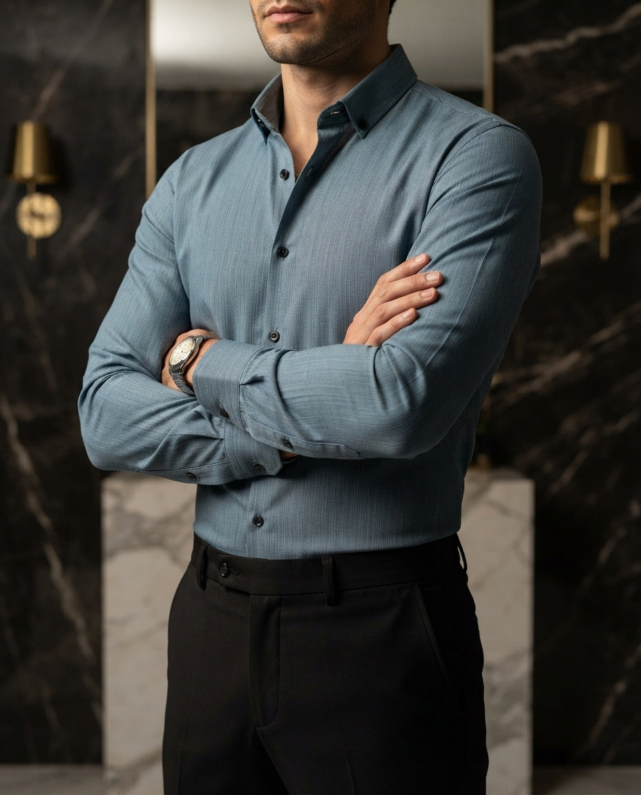 Camisa Hombre Rayas Azul — Hudson Mist