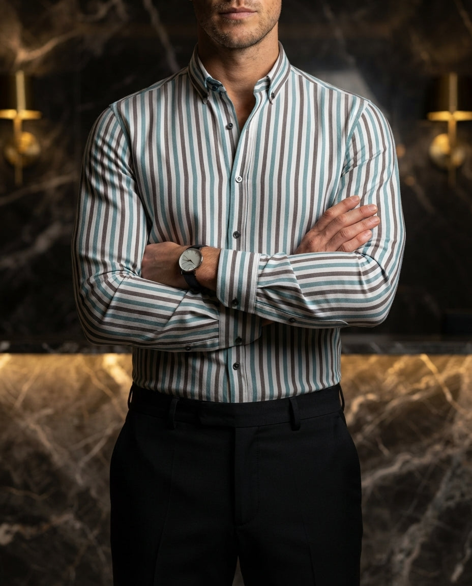 Camisa Hombre Rayas Azul — Midnight Ink