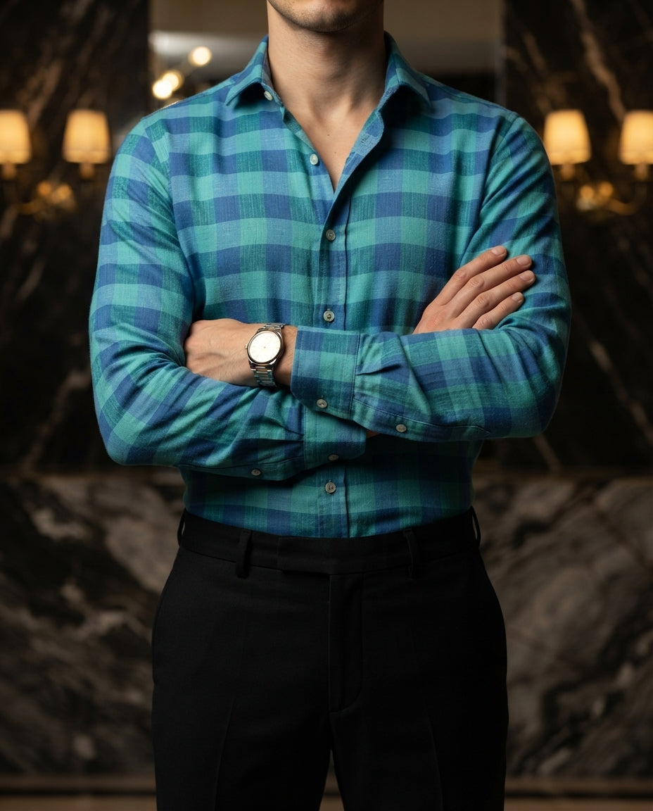 Camisa Hombre Cuadros Azul — Midnight Tide