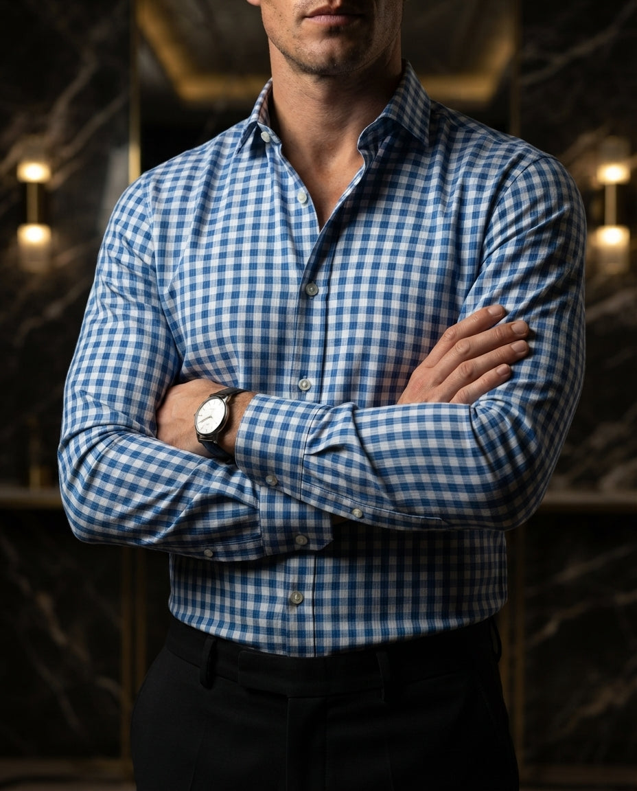 Camisa Hombre Cuadros Azul — Nordic Blue
