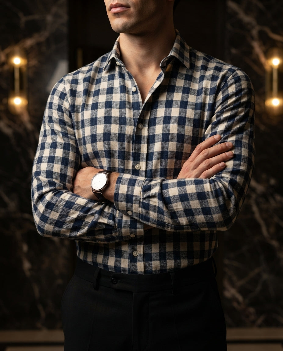 Camisa Hombre Cuadros Azul — Obsidian Flux