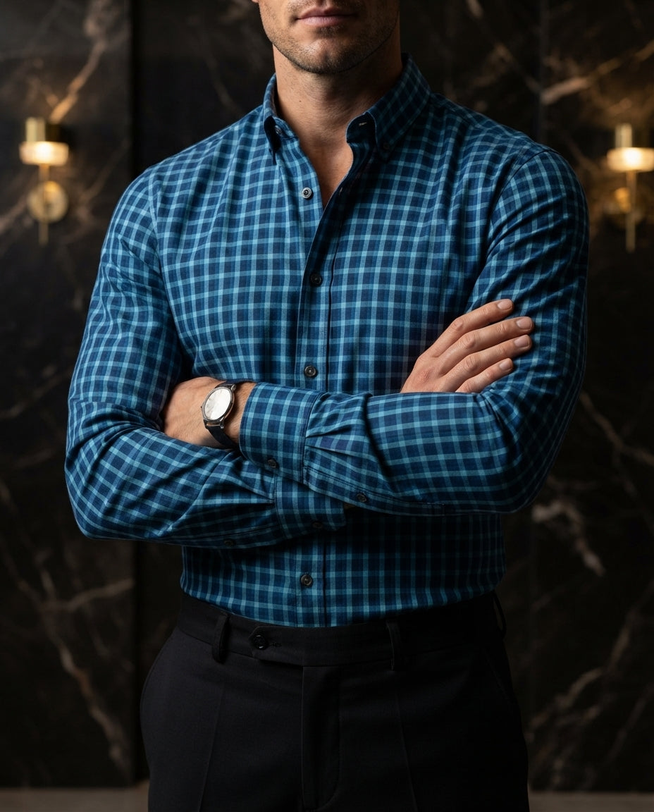 Camisa Hombre Cuadros Azul — Pacific Mist