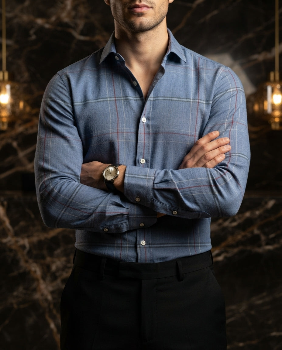 Camisa Hombre Cuadros Azul — Polaris Blue