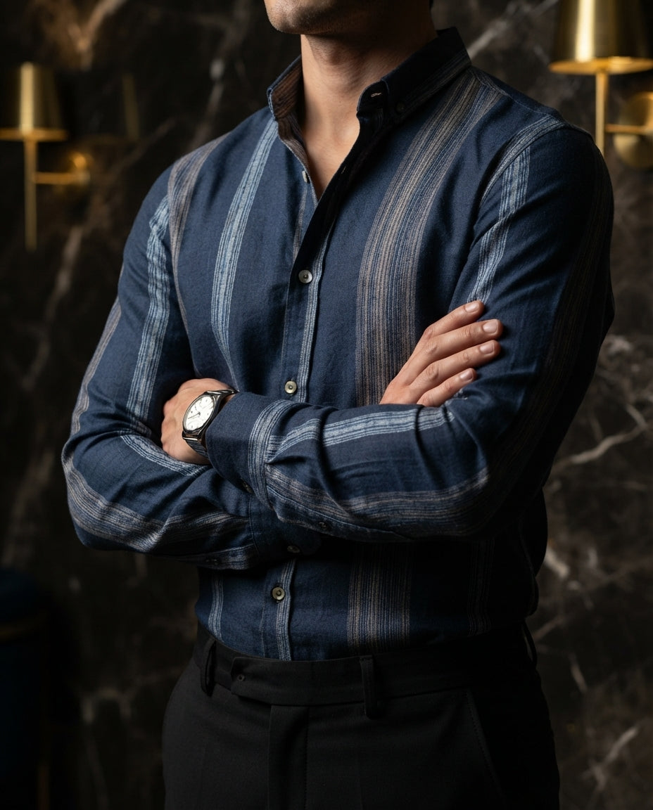 Camisa Hombre Rayas Azul — Raven Wing