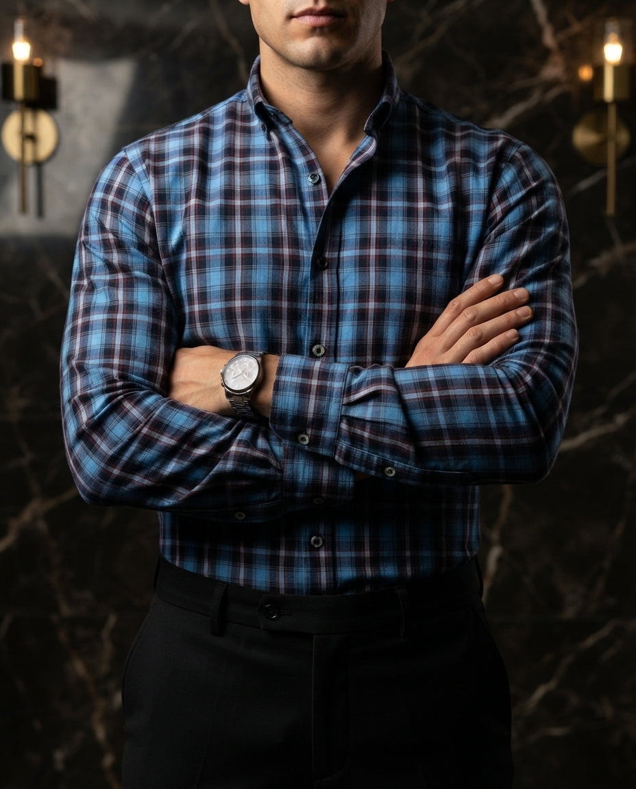 Camisa Hombre Cuadros Azul — Thunder Ink